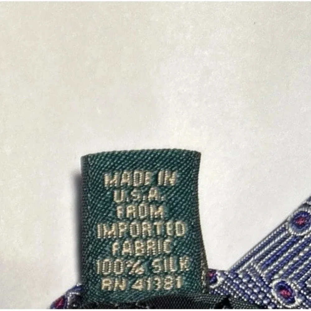 Ralph Lauren Silk Tie Green Label Blue Geometric Print Hand Finished Made in USA